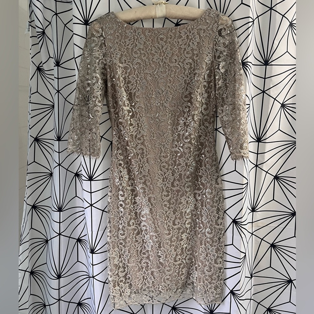 Gray Silver Lace Calvin Klein Dress